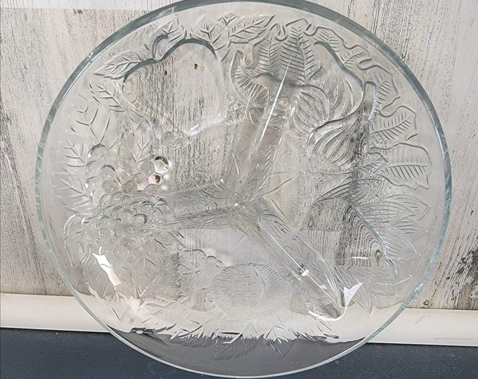 1950's Indiana Glass Divided Tray w Fruit & Vegetable Pattern
