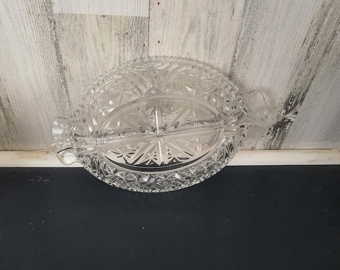 Clear Early American Cut Glass Divided Relish Dish