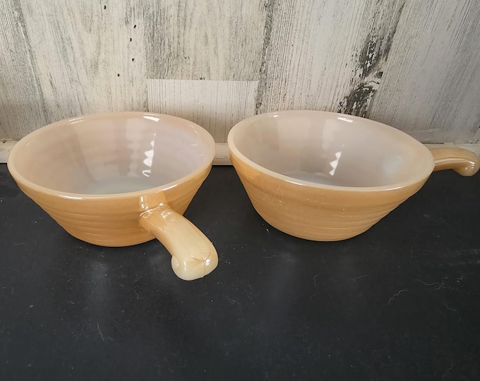 Fire King Peach Luster Beehive Soup Bowls Set of 2, Anchor Hocking Handles