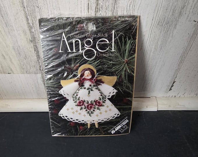 Jo-Ann's Counted Cross Stitch Angel Ornament Kit #1461 Rose Heart