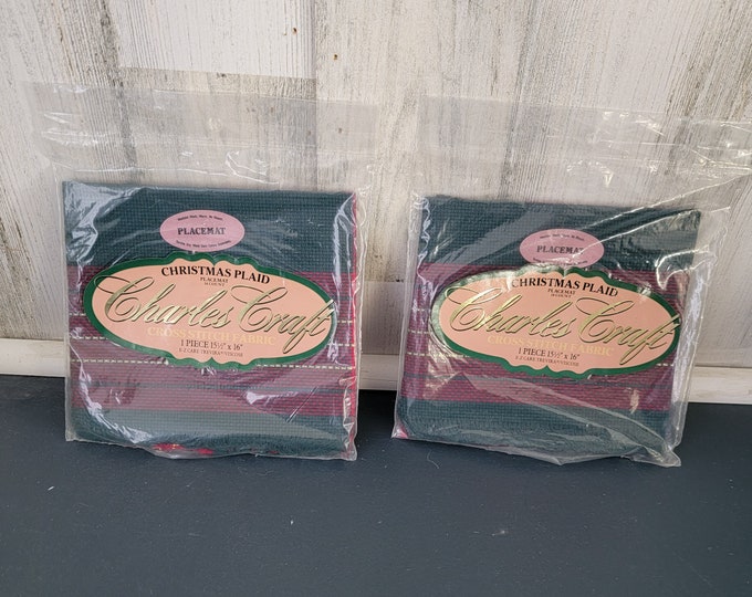 6 Christmas Plaid Placemats for Cross Stitching Sold Individually