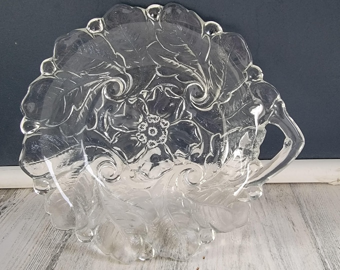 1970's Indiana Glass Wild Rose Nappy in Clear Glass