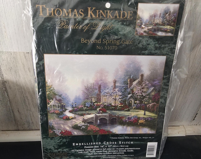 Thomas Kincaid Painter of Light Beyond Spring Gate No 51070 Embellished Cross Stitch Kit