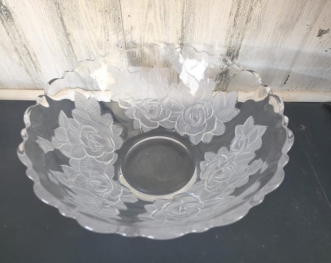 Mikasa Studio Nova Winter Rose Salad Bowl, Embossed Frosted Roses, Scalloped Rim