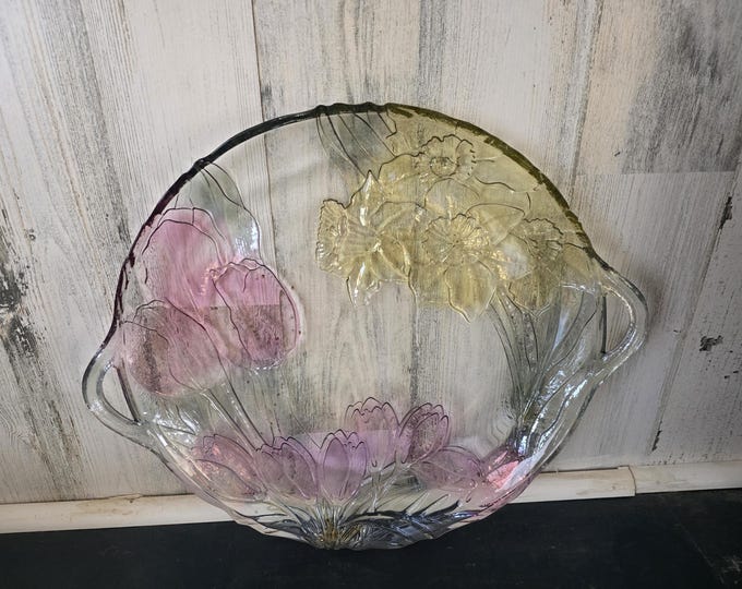 Handpainted Mikasa 2 Handled Tulips & Daffodils Platter