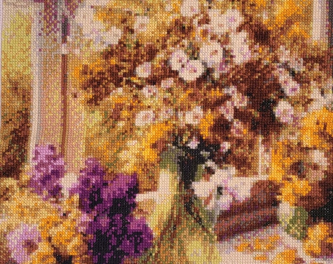 Finished Flowers in Vases Cross Stitch Piece