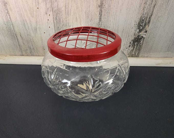 Vintage Teleflora Glass Flower Bowl with Red Frog