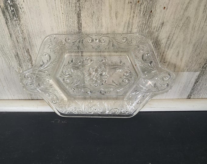Indiana Glass Tiara Sandwich Clear Glass Floral Pattern Relish Candy Nut Dish