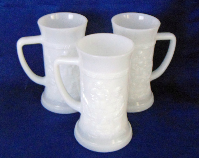 3 Beautiful Milk Glass Steins