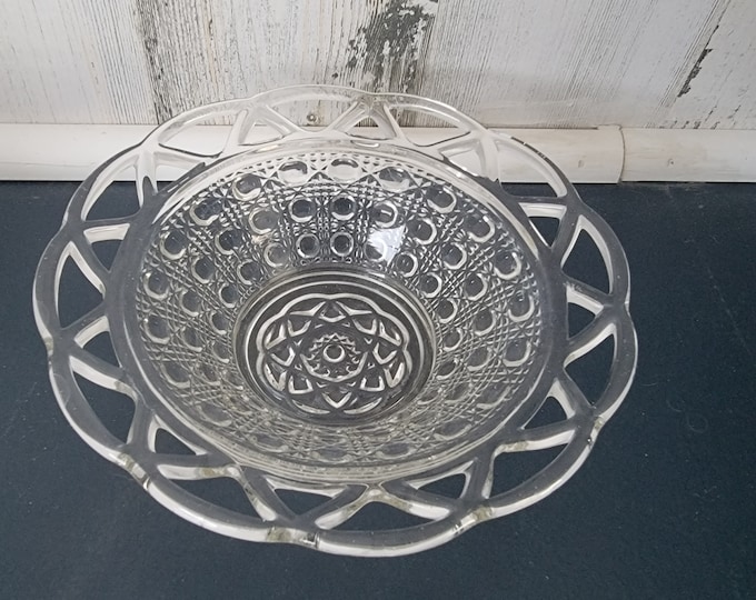 Vintage Candy Dish with Open Basketweave Rim