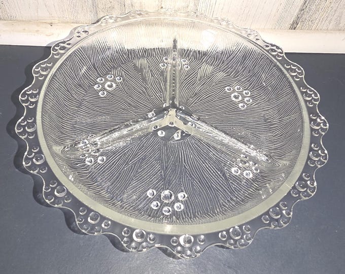 Vintage Masserini Barocco Divided Glass Serving Dish with 3 Sections