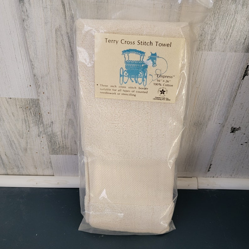 Charles Craft Cross Stitch Empress Terry Towel Cotton 16”x 26” Beige Set of 2 Charles Craft Cross Stitch Empress Terry Towel Cotton 16”x 26” Beige Set of 2