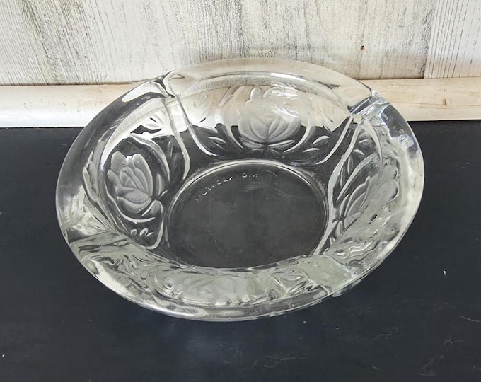 Rose Pattern KIG Indonesia Rose Embossed Ash Tray with 4 Slots Heavy Glass
