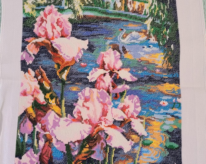 Finished Happy Forever Iris Pool Cross Stitch Piece