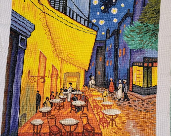 Finished Cafe Terrace at Night Cross Stitch Piece