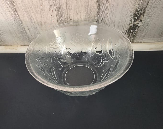 Vintage KIG Glass Bowl with Embossed Fruits Motif