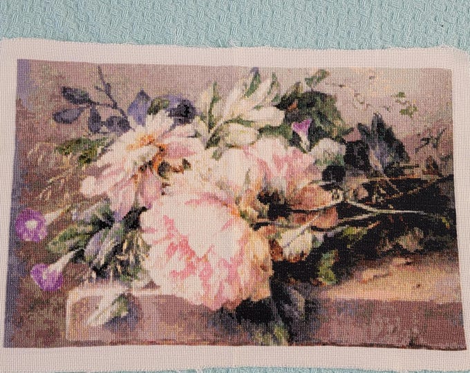Finished Peony Cross Stitch Piece