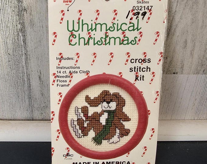 Cross Stitch Christmas Ornament Kit Bunny on Skates