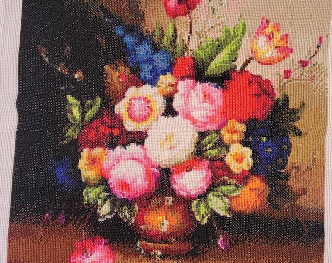 Finished Vase with Flowers Cross Stitch Piece