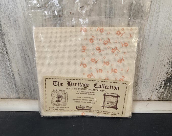 RayMar Heritage Collection 14 Count Printed Border Aida in Peach Flowers