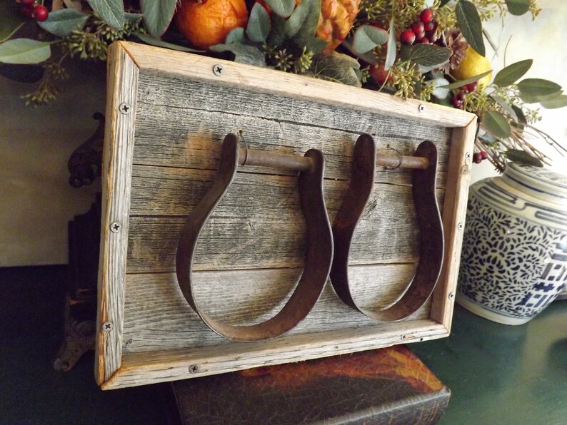 Vintage Stirrups 1800s Iron on Rustic Wood Frame_old Etsy