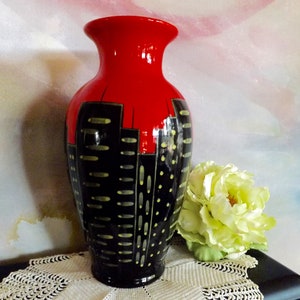 Lorrie Veasey Contemporary Vase City Skyline By Our Name Is Mud Red Black Decor