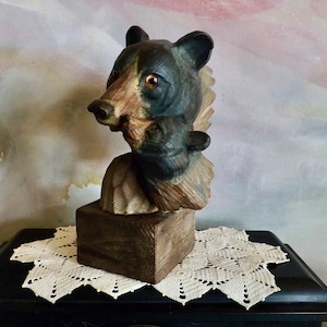 Hand Carved Mama Bear With Cub Rustic Primitive Cabin Decor
