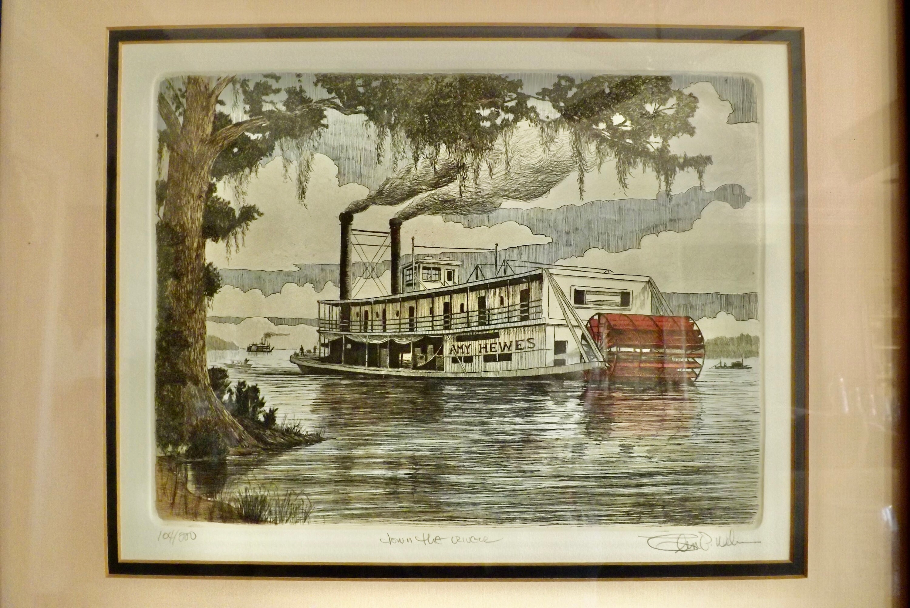 Glen P Weber Signed Etching: Steamboat 'amy Hewes' Framed Marine