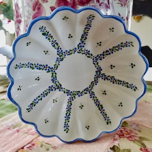 ALPINE FLOWER TRINKET Bowl Made In Austria By Gmundner Keramik Hand Painted Blue Green Yellow Sweet Delicate Alpine Flowers