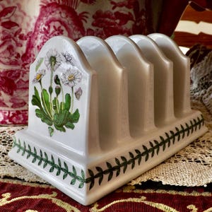 Portmeirion Botanic Garden Letter Holder Toast Rack Desk Organizer Flowers Insects Green Leaf Border English Cottage
