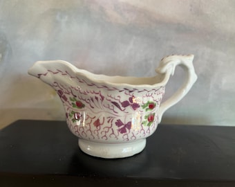 Rare Antique Staffordshire Georgian Pink Pearlware Lustreware Creamer Fish Sculptural Handle
