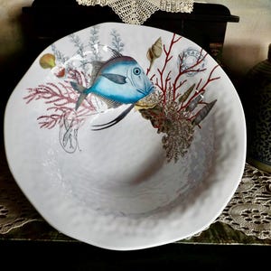 Large Nautical Michel Design Works Sea Life Bowl Colorful Corals Exotic Fish Melamine 14"