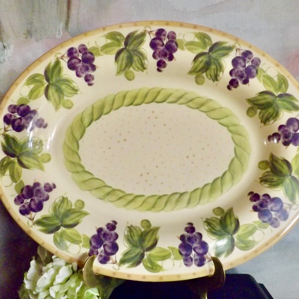 Vintage Large Melamine Oval Tabletops Unlimited Platter Provincial Grapes Purple Green Mediterranean Style Kitchen