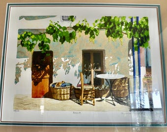 Colorful Greek Island Art Titled Baskets by Llana Richardson Signed Limited Edition Screen Print