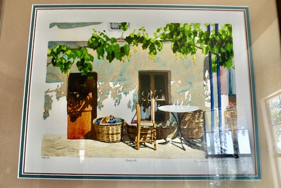 Colorful Greek Island Art Titled Baskets by Llana Richardson Signed Limited Edition Screen Print