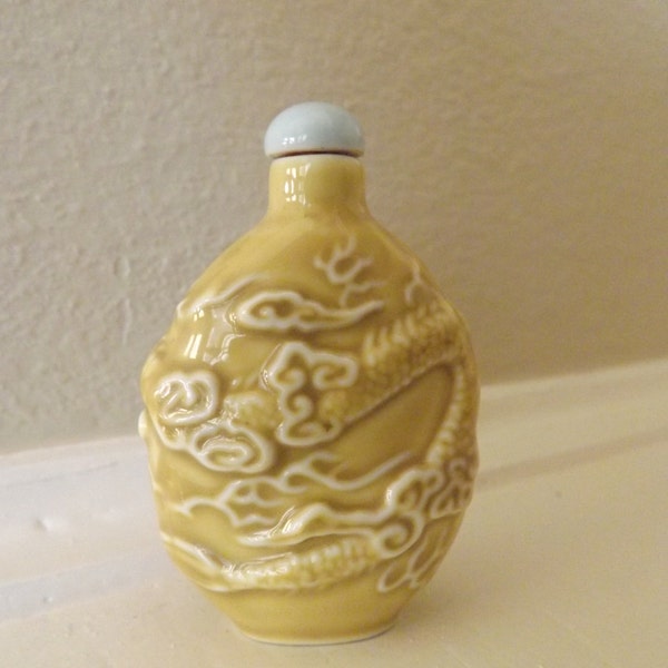 Vintage Porcelain Snuff Bottle Yellow With Dragon