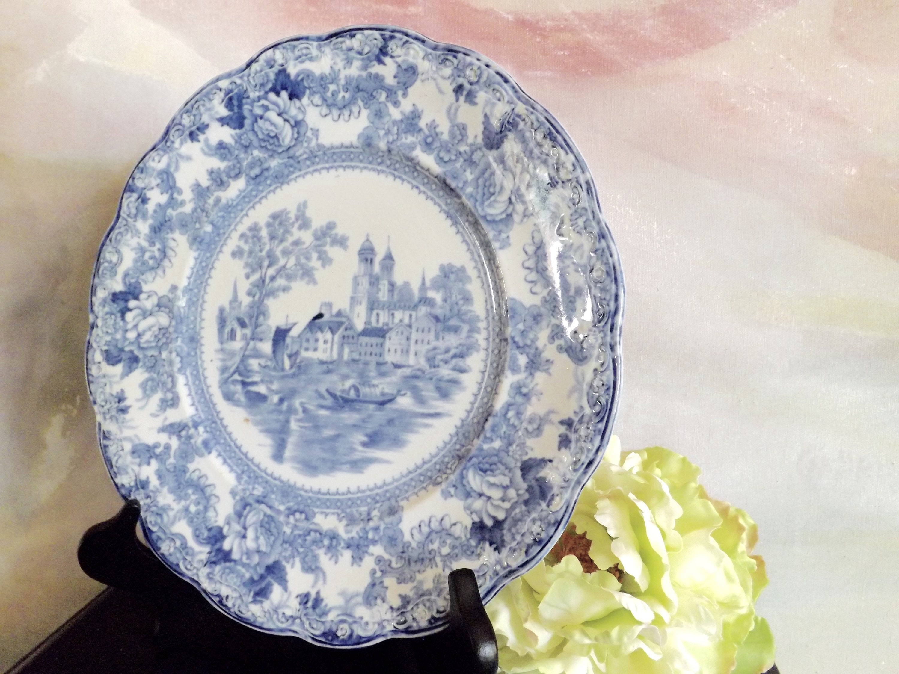 English Flow Blue Togo Plate - Ruby Lane