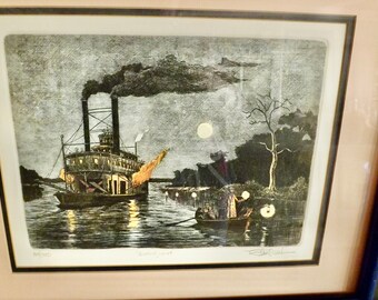 Glen Weber のエッチング Original Glen P Weber Steamboat Etching Titled Sounding 164