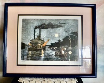 Original Glen P Weber Steamboat Etching Titled Sounding 164/200