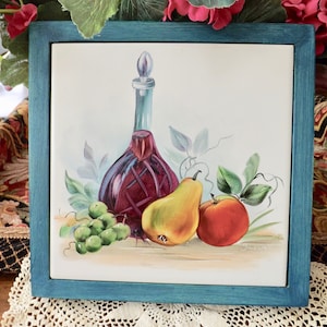 Italian Tile Trivet Colorful Fruit And Wine Carafe Made In Italy Tuscany Mediterranean Kitchen
