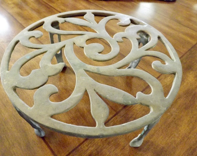 Brass Plant Stand Riser 4 Legs Swirl Design 10