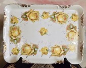 Vintage Yellow Rose Porcelain Vanity Tray ES Prussia Erdmann Schlegelmilch 1901- 1918_Shabby Chic Vanity Tray With Yellow Roses_English Tray