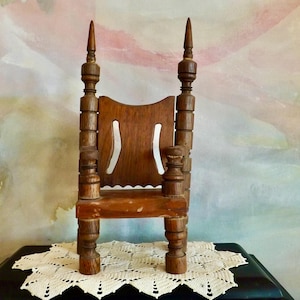 Rustic Primitive Handmade Doll Size Chair From Oak Turned Legs One Of A Kind Chair 12.5&quot; Tall