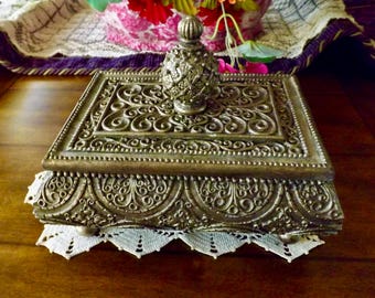 Baroque Jewelry Box: Bronze Finish Trinket Box with Finial