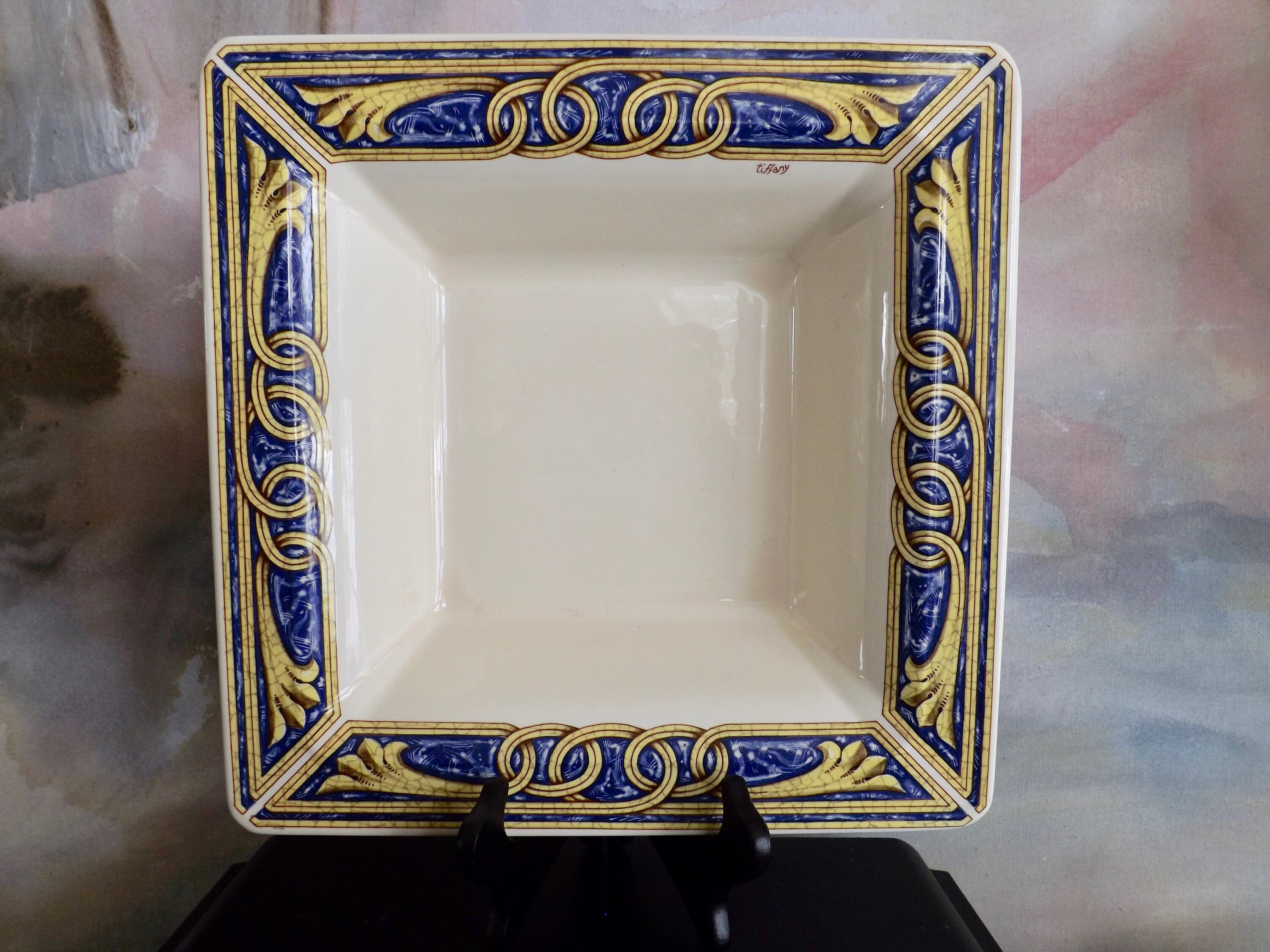 Tiffany Boutique Tuscany Pattern Large Square Serving Bowl Blue