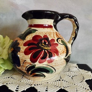 West Germany Handled Pitcher Vase By Jasba Colorful Design 60s