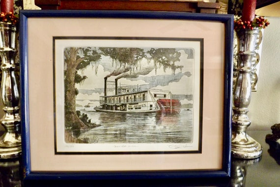 Glen P Weber Signed Etching: Steamboat 'amy Hewes' Framed Marine