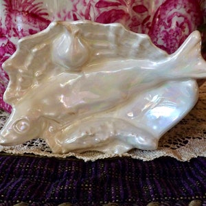 Pearlescent Fish Shell Dish Set: Beach House Trinket Soap Dishes