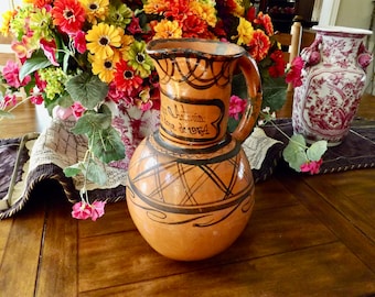 Large Vintage Mexican Terracotta Redware Wine Pulque Pitcher 14" Signed 1954