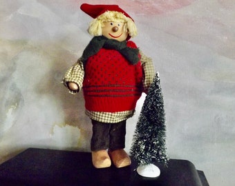 Swedish Scandinavian Tomte Figurine Red Wool Sweater And Hat Wooden Shoes 10.5"